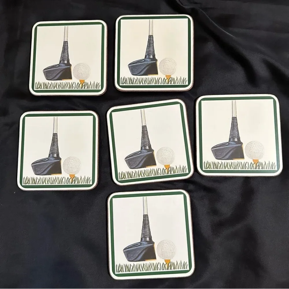Vintage Pimpernel Tee Off, Golf Themed Coasters Set of 6.